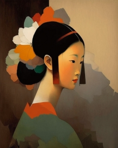 Femme japonaise traditionnelle avec ornement floral