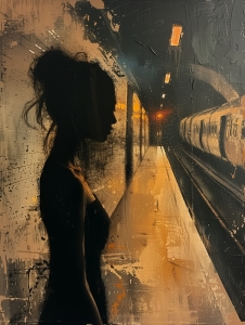Woman Standing in Subway Station at Night