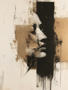 Woman&rsquo;s Face in Profile with Abstract Black and Beige Blocks