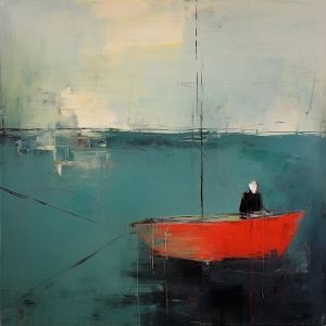 Mann im Roten Boot auf T&uuml;rkisem Meer