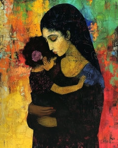 Madre che abbraccia il bambino