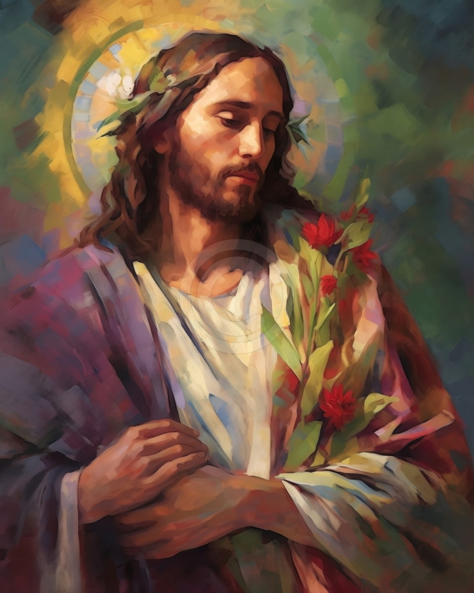 Jésus avec fleurs et auréole