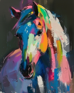 Retrato de Caballo Multicolor sobre Fondo Oscuro