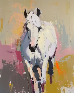 Caballo blanco en movimiento