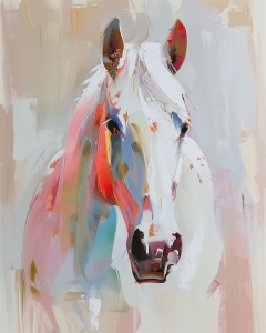 Caballo blanco con melena colorida