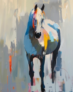 Caballo de pie con franjas de color
