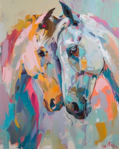Two Colorful Horses Close Together