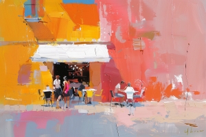 Caf&eacute; en Plein Air avec des Gens