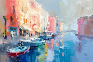 Bateaux Amarr&eacute;s sur un Quai Color&eacute;