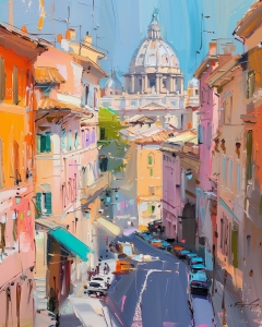 Rue avec D&ocirc;me &agrave; Rome