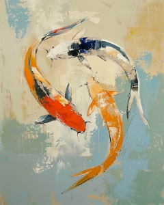 Trois Carpes Koi en Mouvement Circulaire