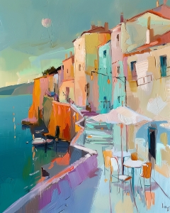 Strada sul Mare con Case Colorate e Terrazza