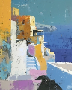 Coastal Stairway with White and Ochre Houses
