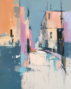Calle Urbana Abstracta con Edificios en Tonos Pastel