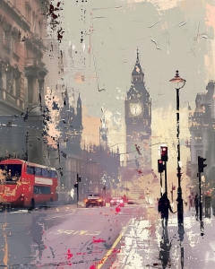 Strada con Big Ben e Autobus Rosso