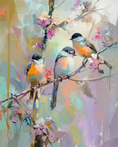 Three Birds on a Flowering Branch