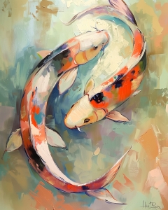Dos peces koi nadando