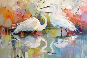 Tres Garzas Blancas con Reflejos