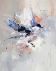 Blauer und Wei&szlig;er Vogel in Bewegung