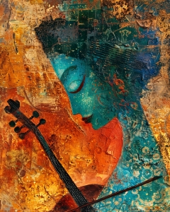 Portrait abstrait de femme avec violon
