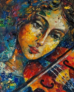 Woman with Violin in Abstract Colors