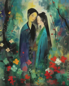 Two Women in a Flower Garden