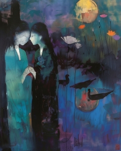 Deux femmes sous la lumi&egrave;re de la lune
