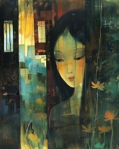 Woman Behind the Curtain of Light