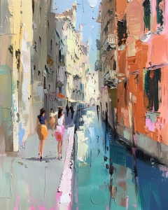 Promenade le long du canal &agrave; Venise