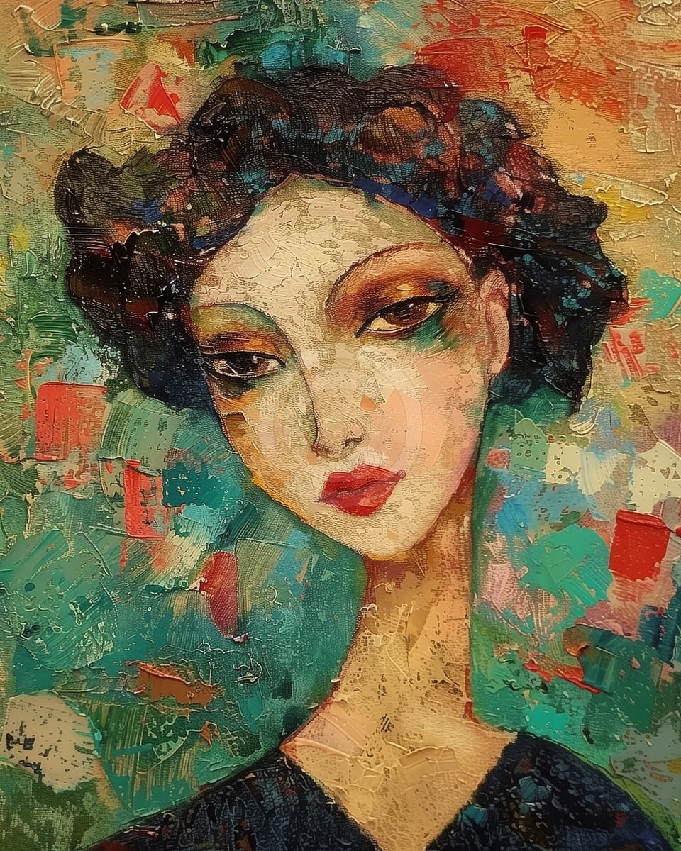 Femme aux cheveux bouclés sur fond coloré