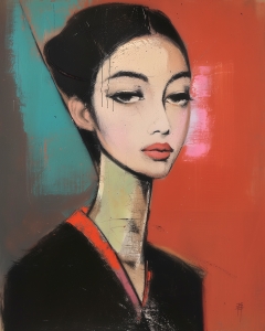 Woman with Red Lips and Elongated Neck