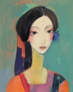 Femme aux Cheveux Noirs et V&ecirc;tement Orange