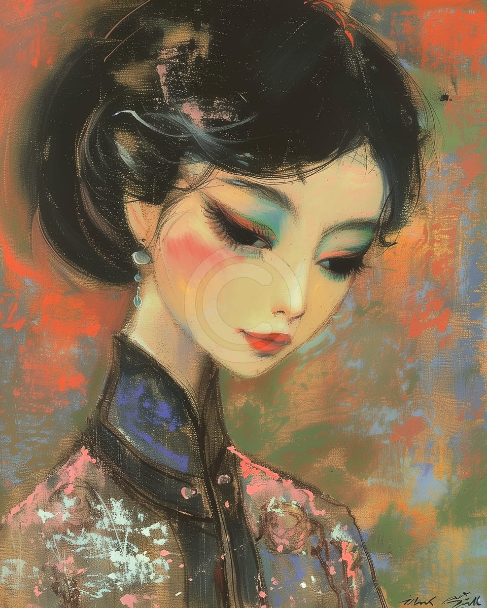 Donna con Orecchini e Colletto Ricamato