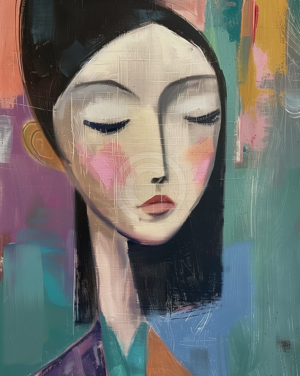Femme aux Yeux Fermés et Joues Rosées