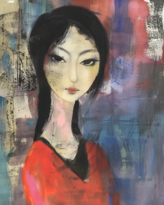 Femme en rouge aux traits allong&eacute;s
