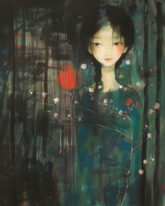 Ragazza con treccia tra i fiori