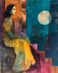 Woman in Yellow Skirt by the Moon