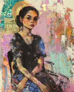 Femme Assise avec Aur&eacute;ole Dor&eacute;e
