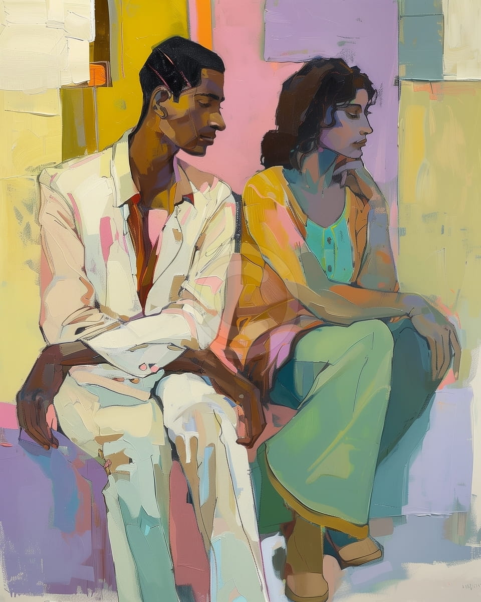 Homme et Femme Assis en Silence