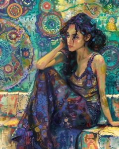 Donna in Abito Decorato con Sfondo Mandala