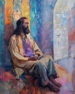 Hombre Meditando junto a la Vidriera