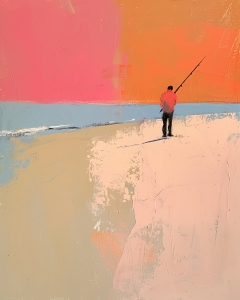 Angler im Sonnenuntergang