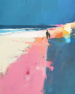 Pareja Caminando por una Playa Colorida