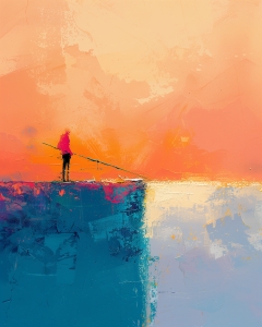 P&ecirc;cheur sur Falaise au Coucher du Soleil