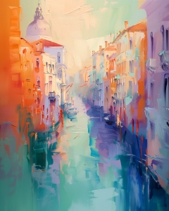 Canale Colorato con Cupola e Palazzi