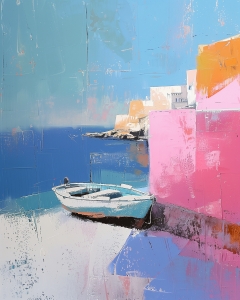 Barco junto a Muro Mediterr&aacute;neo Colorido