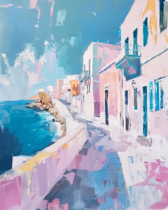 Calle Costera con Balcones y Vista al Mar