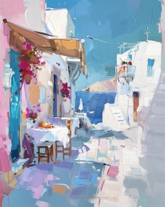 Table dans une ruelle m&eacute;diterran&eacute;enne