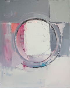 Carr&eacute; Blanc &agrave; l&rsquo;Int&eacute;rieur d&rsquo;un Cercle Gris et Rose