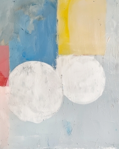 Zwei Wei&szlig;e Kreise mit Roten, Blauen und Gelben Bl&ouml;cken
